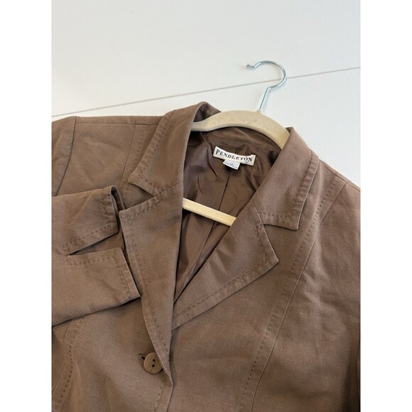 Pendleton Linen Silk Brown Blazer Tailored Suit Jacket Front Pockets Size 12 - Picture 1 of 13